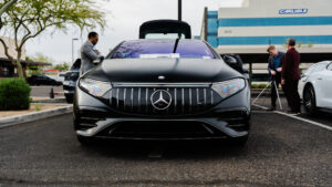 BESPOKEV Cars and Coffee Mercedes-Benz EQS AMG display electric vehicle.