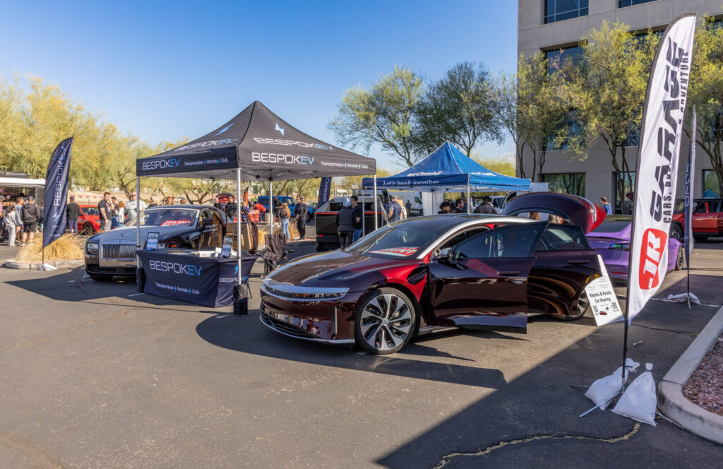 BESPOKEV Cars and Coffee featured at Best of Arizona Cars and Coffee car show in Fountain Hills, AZ on the grass.